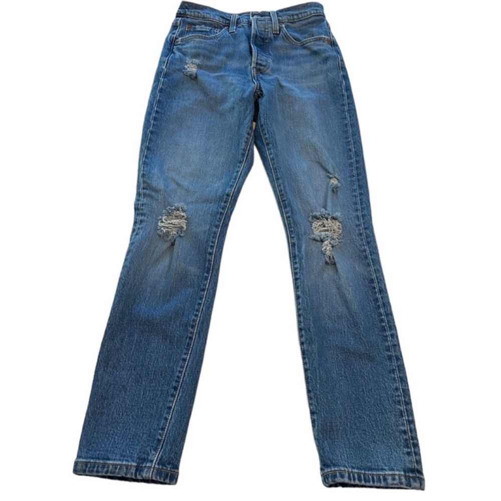 Levi’s 501 Jeans Skinny Distressed Button Fly Premium Denim Blue Women’s Size 24